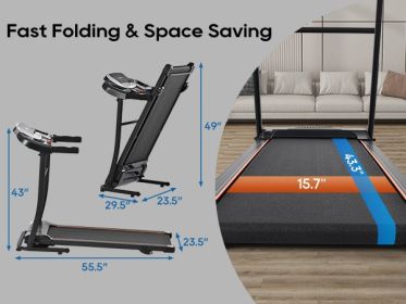 NEW Home Folding Treadmill with Pulse Sensor, 2.5 HP Quiet Brushless Motor , 7.5 MPH