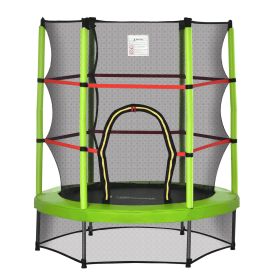 4.5FT Green Kids Trampoline with Safety Enclosure Net, Springless Design, for Ages 3 to 6