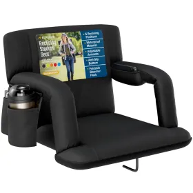 Alpcour Reclining Stadium Seat - Waterproof Foldable Camping Chair With Extra Thick Padding And Wide Back Support (Option: Black-Wide)
