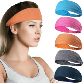 5 Pack Beister Sports Headbands For Men & Women Wicking Sweatbands, Elastic Non Slip Sweat Bands Athletic Workout Fashion Wide Hair Bands For Run (Option: 5Pcs)