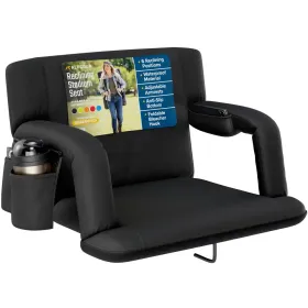 Alpcour Reclining Stadium Seat - Waterproof Foldable Camping Chair With Extra Thick Padding And Wide Back Support (Option: Black-ExtraWide)