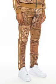 Weiv Paisley Bandana Print Track Pants (Color: Khaki, size: XL)