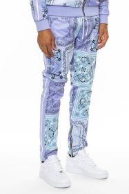 Weiv Paisley Bandana Print Track Pants (Color: Lavender, size: XL)
