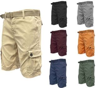 Weiv Mens Belted Cargo Shorts Pockets and Belt (Color: Dark Grey, size: 40)