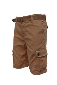 Weiv Mens Belted Cargo Shorts Pockets and Belt (Color: Mocha, size: 36)