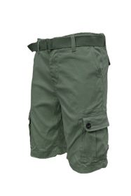 Weiv Mens Belted Cargo Shorts Pockets and Belt (Color: Olive, size: 36)