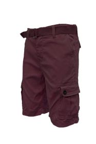 Weiv Mens Belted Cargo Shorts Pockets and Belt (Color: BURGUNDY, size: 34)