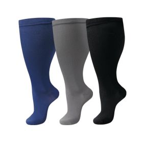 3 pairs Plus-Size Nylon Compression Stockings (black grey blue: 3XL)